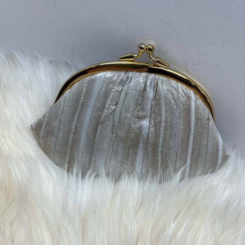 Vintage Eel Skin Double Kisslock Coin Bag Gray Soft Buttery Eel